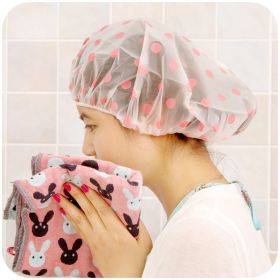 5pcs Fashion Waterproof Shower Cap Dot Bath Hair Cover Hat Bathroom Products Wide Elastic Band Color Random