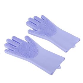 Magic Dishwashing Gloves, Reusable Rubber Dishwashing Gloves (Color: Purple)