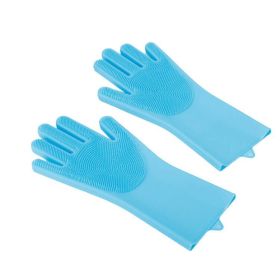 Magic Dishwashing Gloves, Reusable Rubber Dishwashing Gloves (Color: Blue)