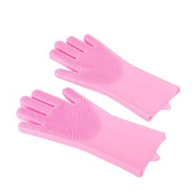 Magic Dishwashing Gloves, Reusable Rubber Dishwashing Gloves (Color: Pink)