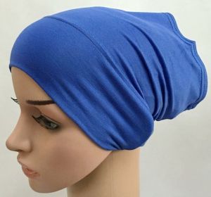 2020 soft modal inner Hijab Caps Muslim stretch  Islamic Underscarf Bonnet hat female headband tube cap turbante mujer (Color: Blue)