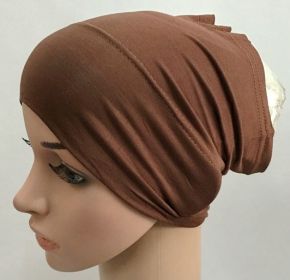 2020 soft modal inner Hijab Caps Muslim stretch  Islamic Underscarf Bonnet hat female headband tube cap turbante mujer (Color: Coffee)