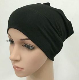 2020 soft modal inner Hijab Caps Muslim stretch  Islamic Underscarf Bonnet hat female headband tube cap turbante mujer (Color: Black)