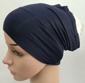 2020 soft modal inner Hijab Caps Muslim stretch  Islamic Underscarf Bonnet hat female headband tube cap turbante mujer (Color: Navy Blue)