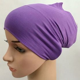 2020 soft modal inner Hijab Caps Muslim stretch  Islamic Underscarf Bonnet hat female headband tube cap turbante mujer (Color: Purple)