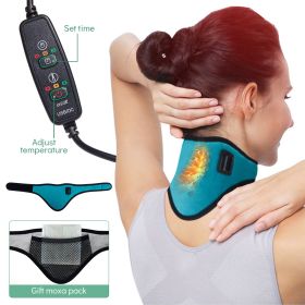 Electric Heating Neck Brace Cervical Vertebra Fatigue Therapy Reliever Neck Pain Relieve Strap Moxibustion Health Care Tool (Color: Sea green)