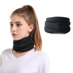 Neck Support Cervical Brace Adjustable Cervical Collar Soft Durable Foam for Relieve Cervical Pain Airplane Travel Nap Health (Color: Black, size: M(Length 40cm))