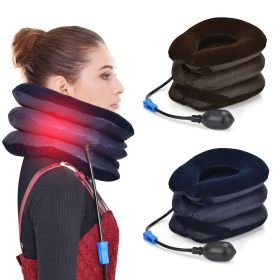 3Layers Inflatable Air Cervical Neck Traction Device Soft Neck Collar Pillow Pain Stress Relief Neck Posture Stretching Brace (Color: Brown 3 Layers)