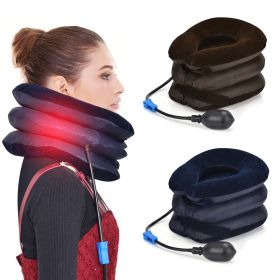 3Layers Inflatable Air Cervical Neck Traction Device Soft Neck Collar Pillow Pain Stress Relief Neck Posture Stretching Brace (Color: Blue 3 Layers)