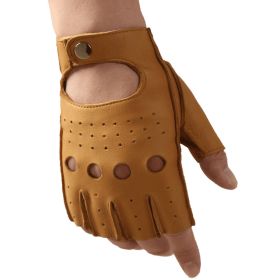 Mens Fingerless Half Finger Leather Driving Gloves Lambskin Unlined (size: L)