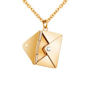 Envelope Locket Necklace Message Pendant Gift Stainless Steel Jewelry (Color: gold)