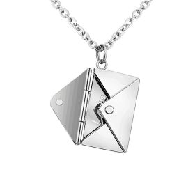 Envelope Locket Necklace Message Pendant Gift Stainless Steel Jewelry (Color: SILVER)