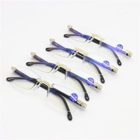 Anti-blue Light Rimless Metal Fine Coated Reading Glasses with Cut Edges (Color: Black, number of degrees: 400)