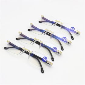 Anti-blue Light Rimless Metal Fine Coated Reading Glasses with Cut Edges (Color: Black, number of degrees: 350)