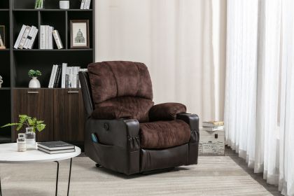 Power Lift Recliner Chair with Heated and Vibration Massage with USB Port, 2 Cup Holders (Color: Dark Brown)