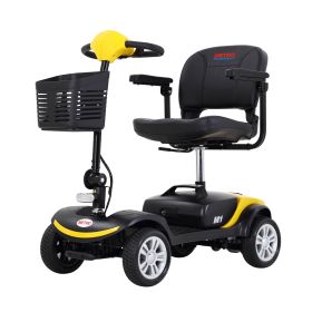 Four wheels Compact Travel Foldable Outdoor Electric Power Mobility Scooter for Adult with LED Lights (Color: Yellow)