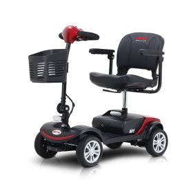 Four wheels Compact Travel Foldable Outdoor Electric Power Mobility Scooter for Adult with LED Lights (Color: Red)