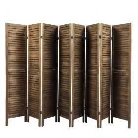 Sycamore wood 8 Panel Screen Folding Louvered Room Divider (Color: brown)